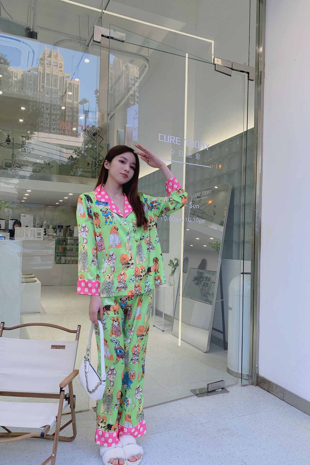 Coordinated Artistic Illustration Pajama Set