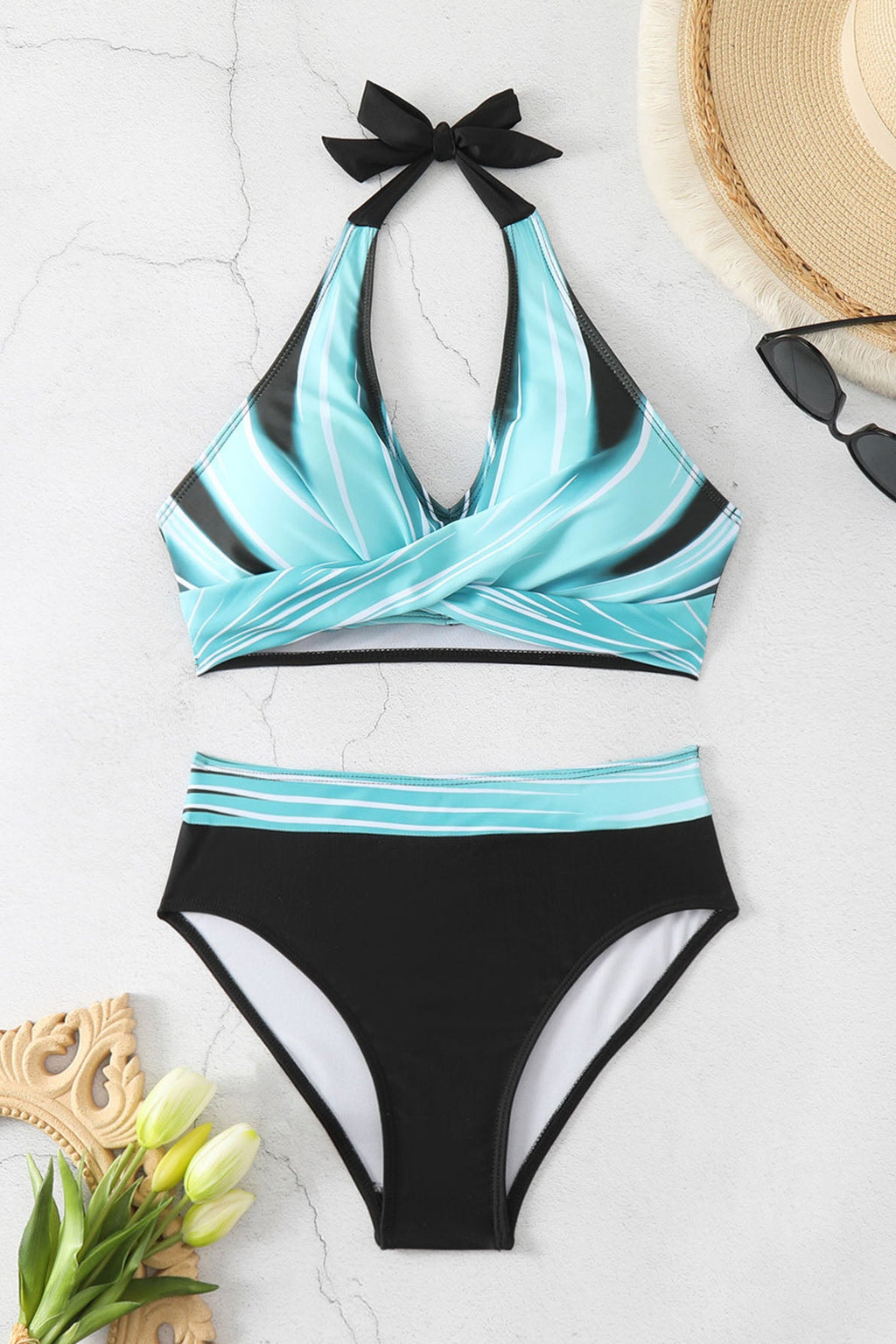 Modern Colorblock Halter Bikini Swimwear