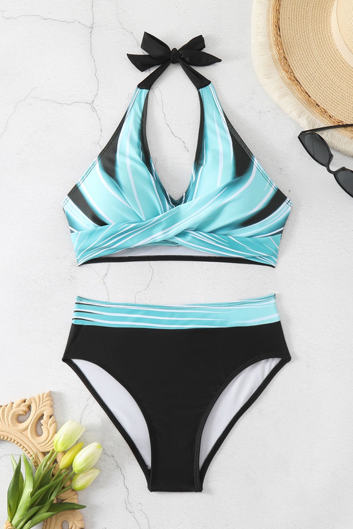 Modern Colorblock Halter Bikini Swimwear