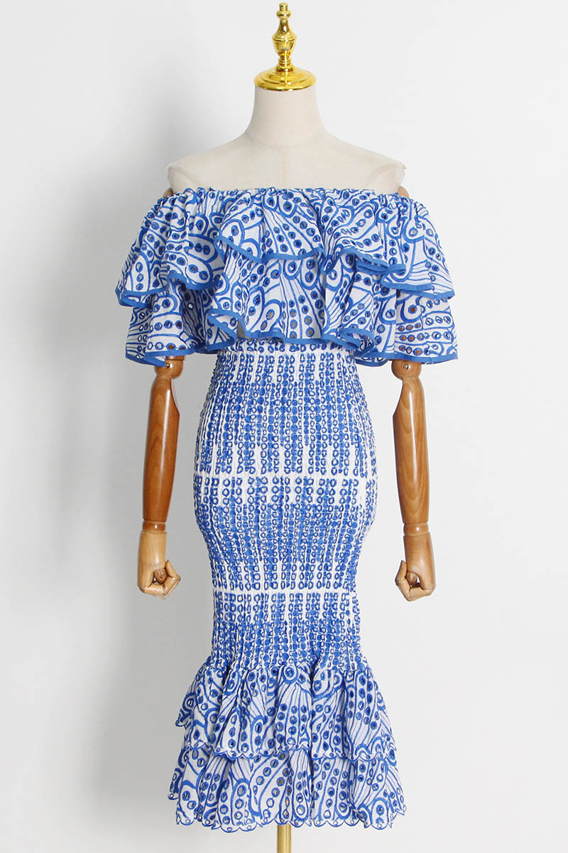Dolly Embroidered Lace Tiered Ruffled Maxi-Length Dress Set