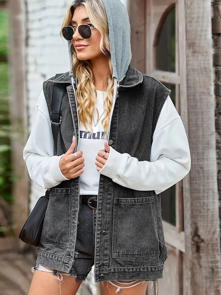 Denim Vest with Relaxed Fit in Black