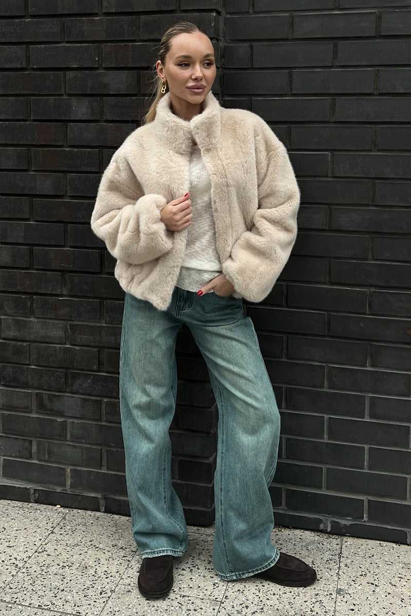Modern Cozy Cream Short Faux-Fur Jacket