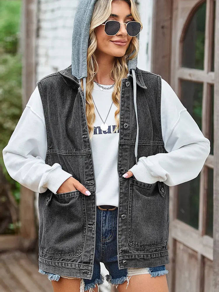 Denim Vest with Relaxed Fit and Sleeveless