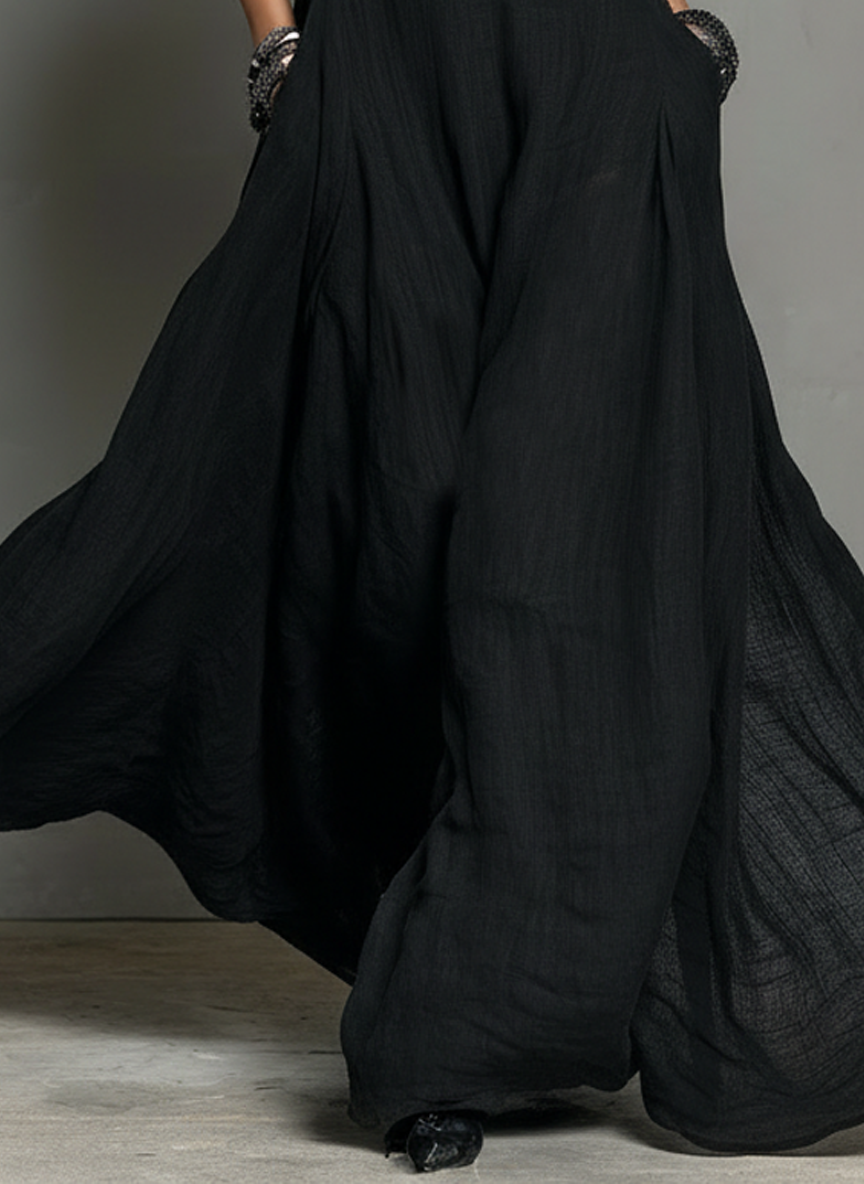 Clean-Lined Linen-Blend Halter Neck Maxi-Length Dress
