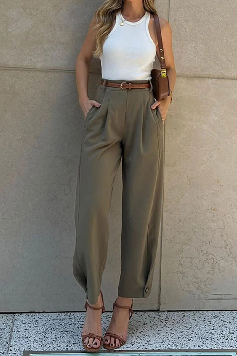 Stylish Loose High Waisted Drawstring Suit Trousers
