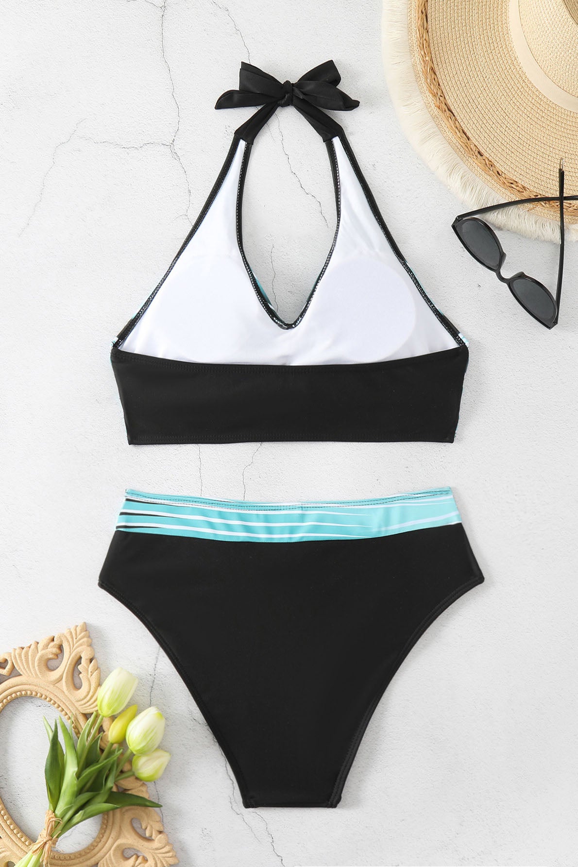 Modern Colorblock Halter Bikini Swimwear