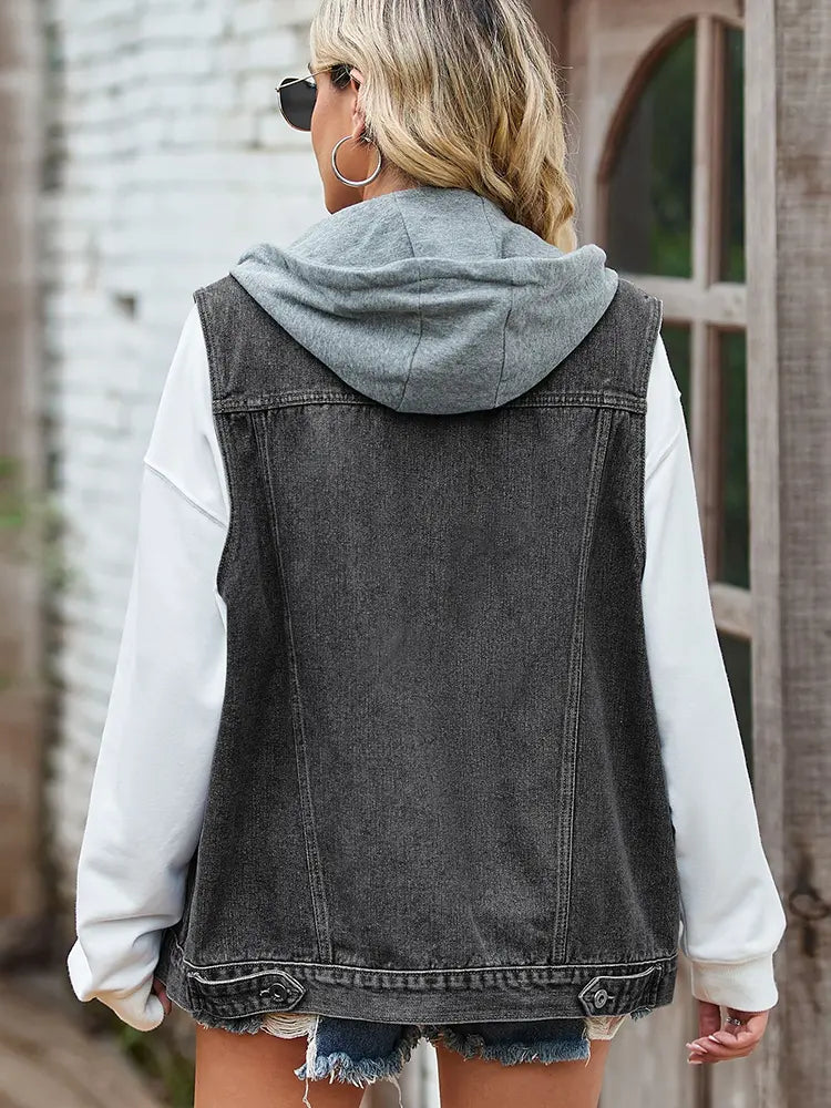 Denim Vest with Relaxed Fit and Sleeveless