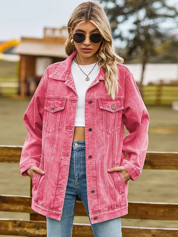 Denim Jacket with Button Closure, Pockets and Relaxed Fit