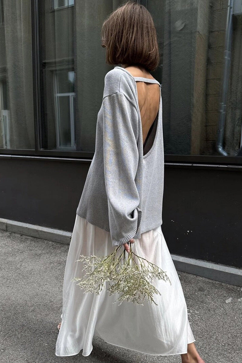 Hidden Open-Back Lazy Knit Sweater