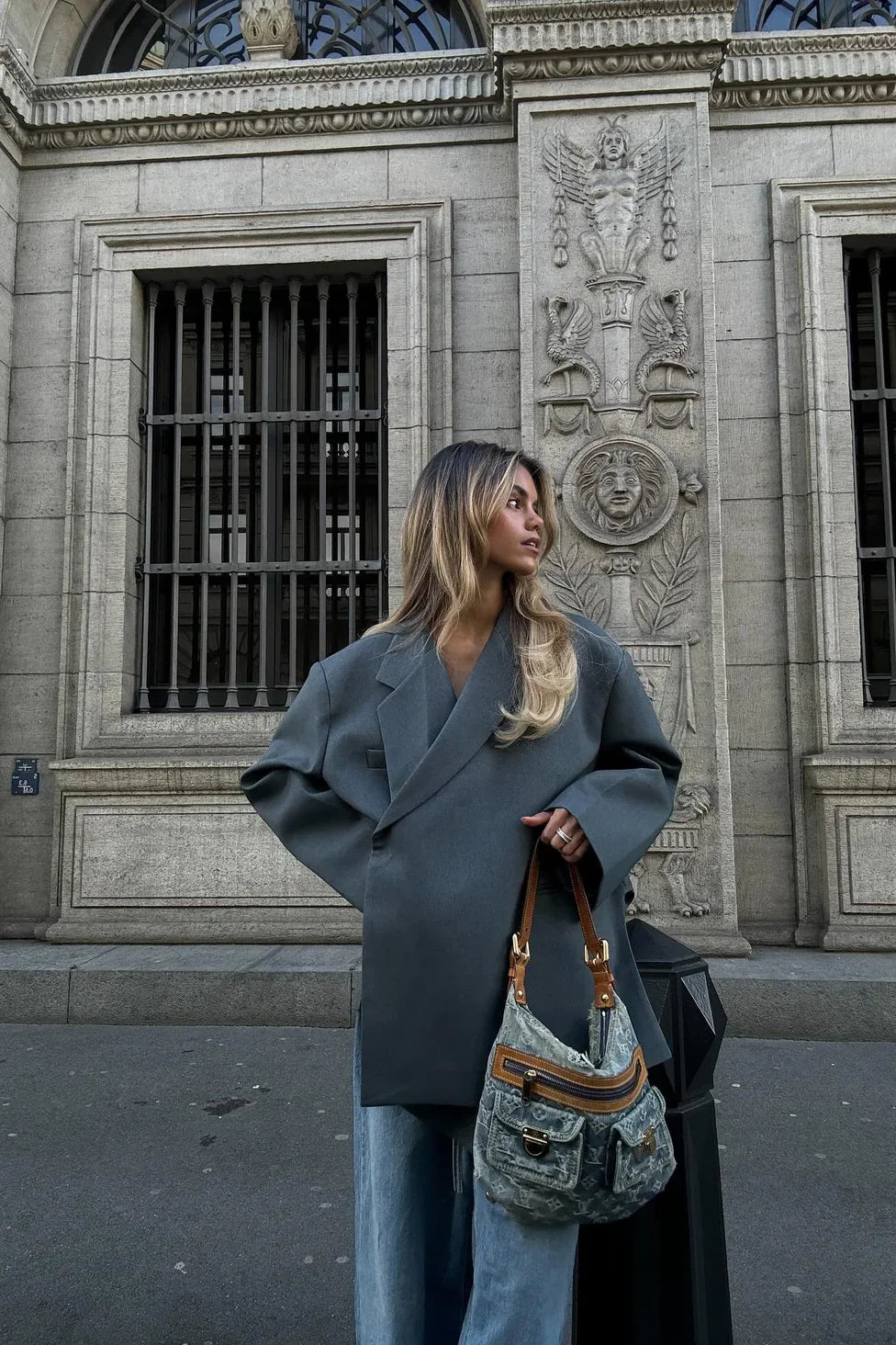 Modern Oversized Side Slit Blazer Steel Blue