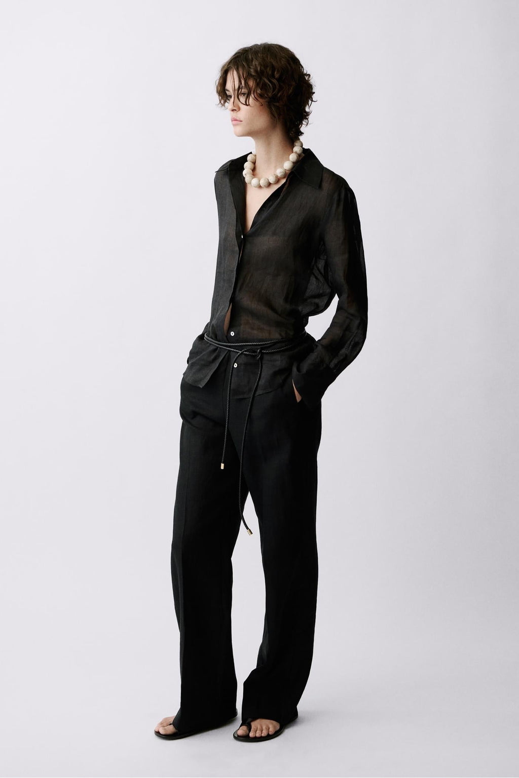 Straight-Fit Linen Trousers With Bow