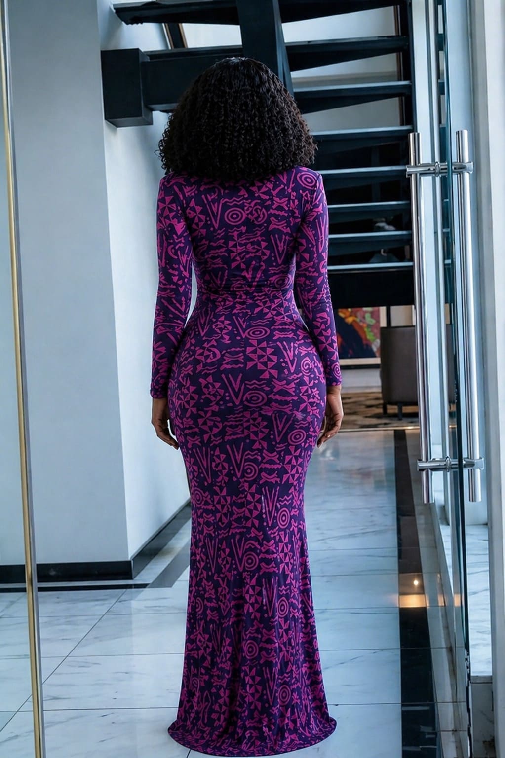 Totem Pattern Mesh Maxi-Length Dress