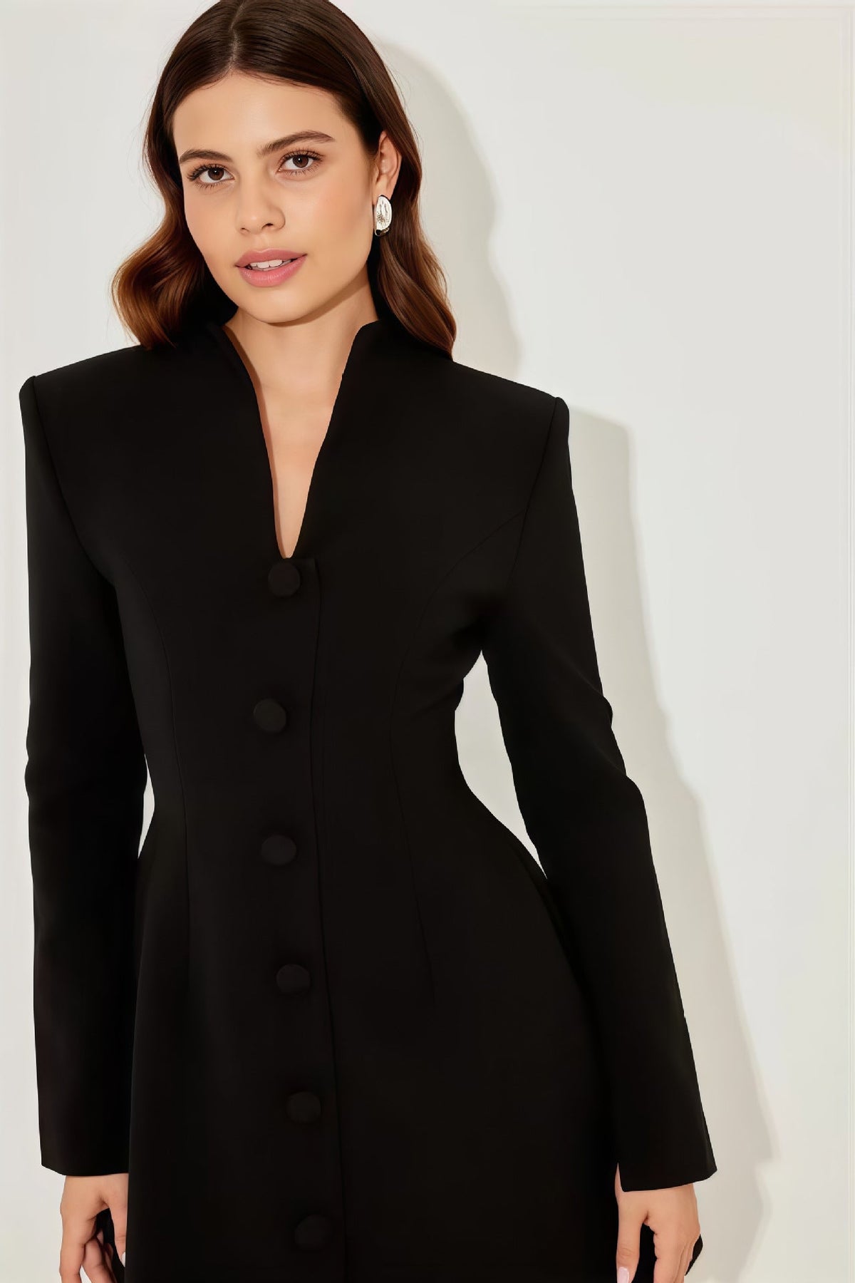 Urban Stylish V-Neck Blazer Mini-Length Dress