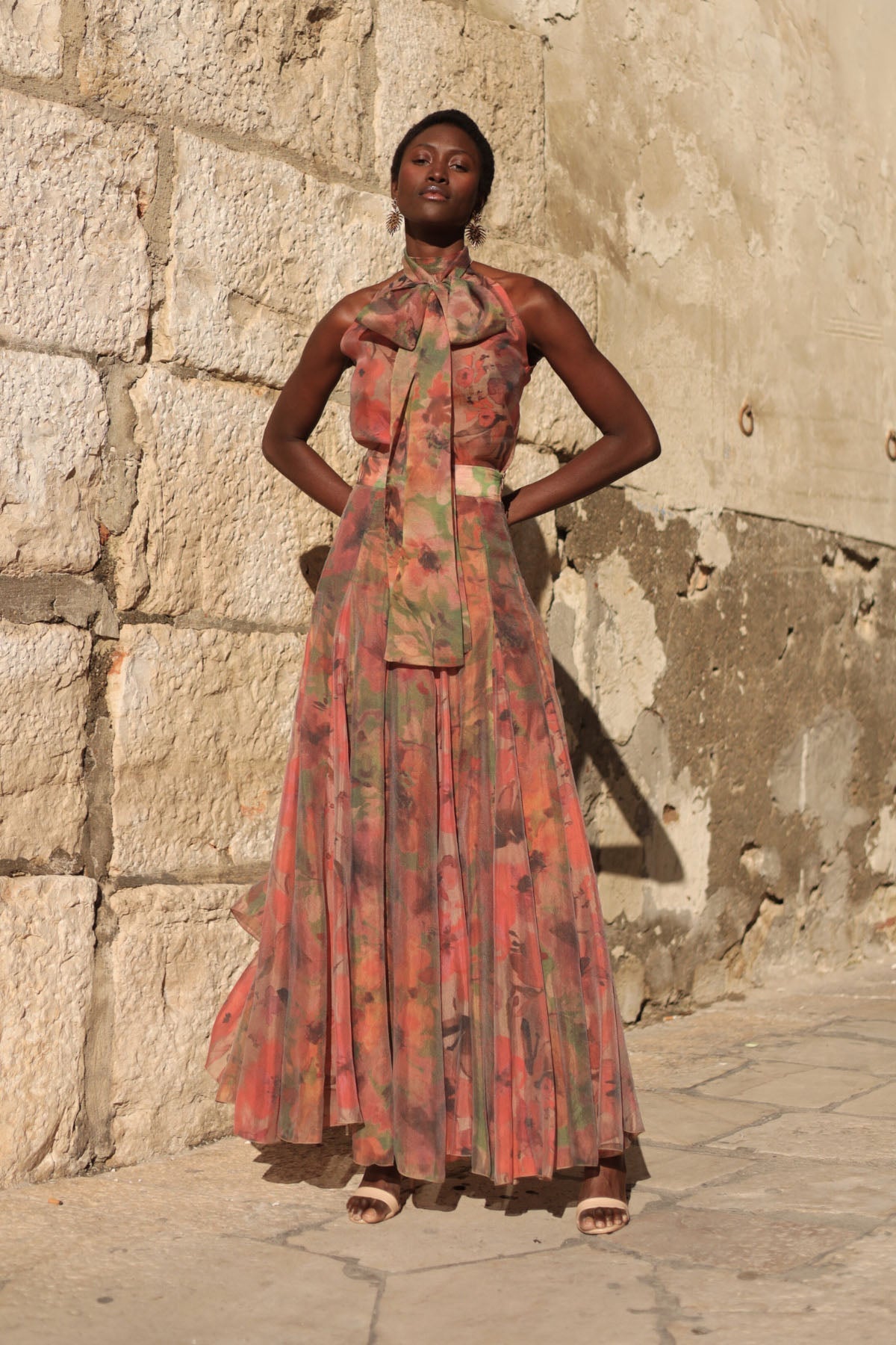 Falda Halterneck Flower Maxi Skirt Set