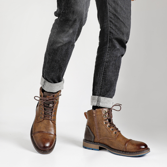 Cowhide Leather Boots with Side Zipper