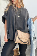 Modern Roll Up Sleeve Studded Oversized Tee