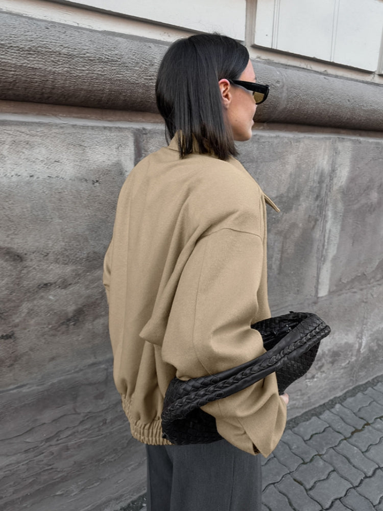 Jacket with Lapel Collar, Button Closure and Pockets