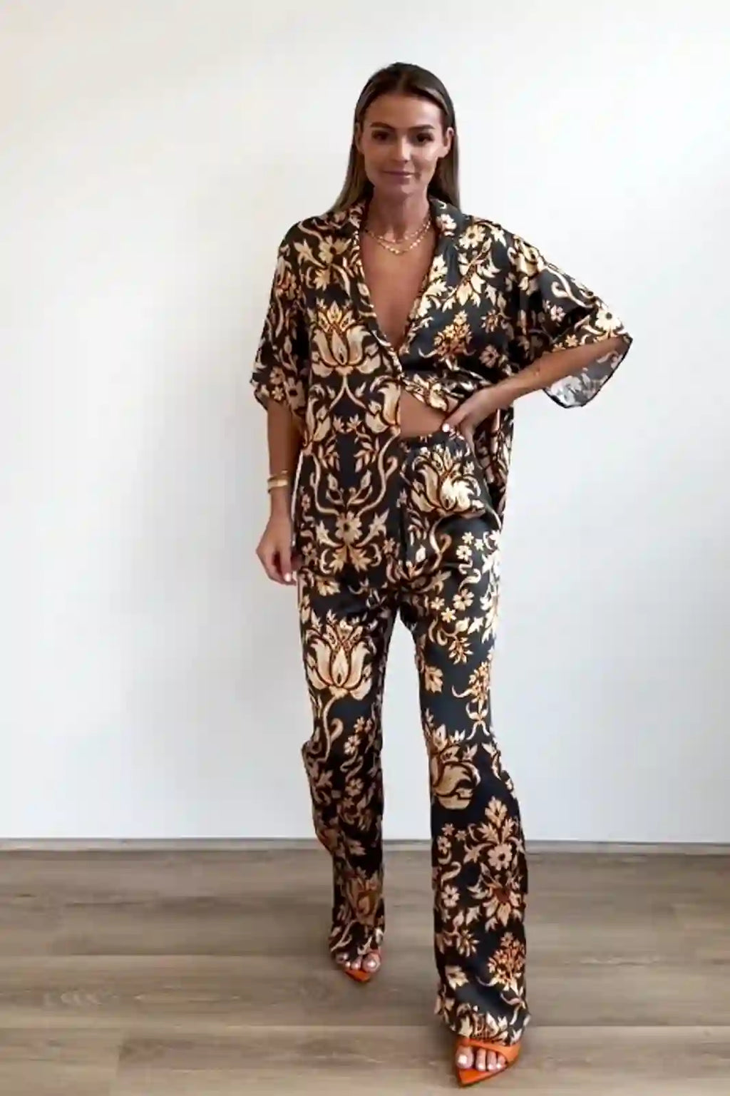 Coordinated Golden Mystery Lotus Pajama Set