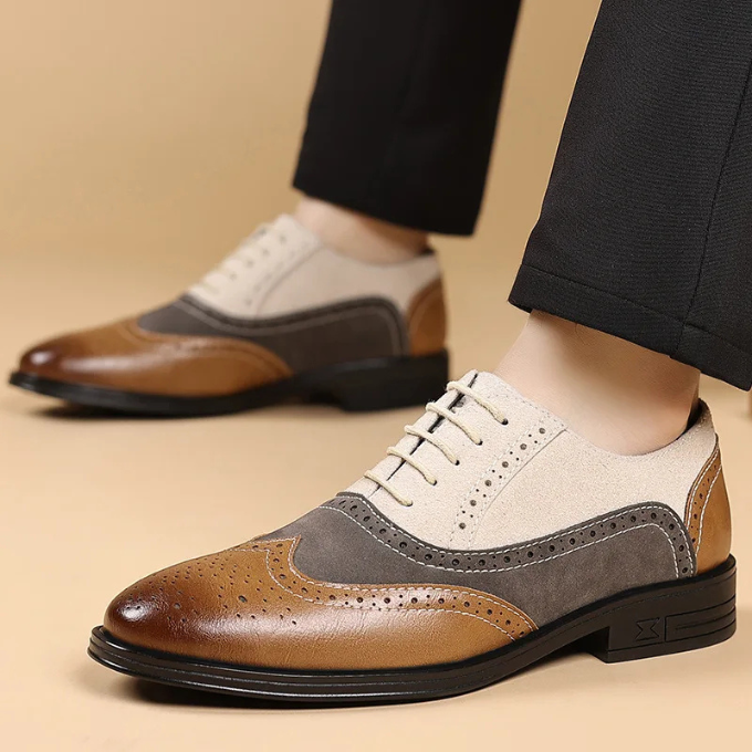 Leather and Suede Oxford Shoes with Color-Block Detail