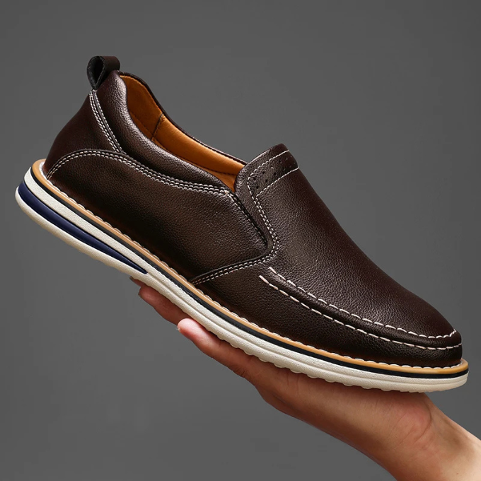 Pebbled Leather Loafers with Moc-Toe Stitching