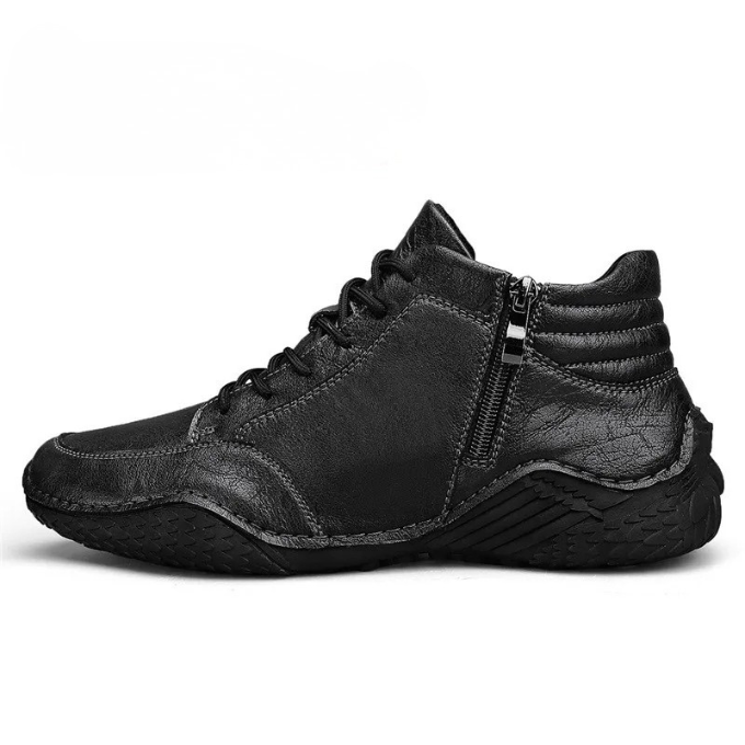Full-Grain Leather Slip-On Shoes with Side Zipper