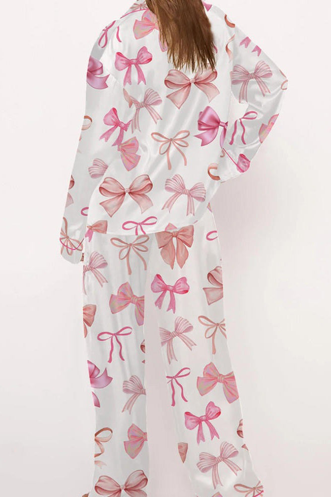 Bow Patterned Button Trousers Set