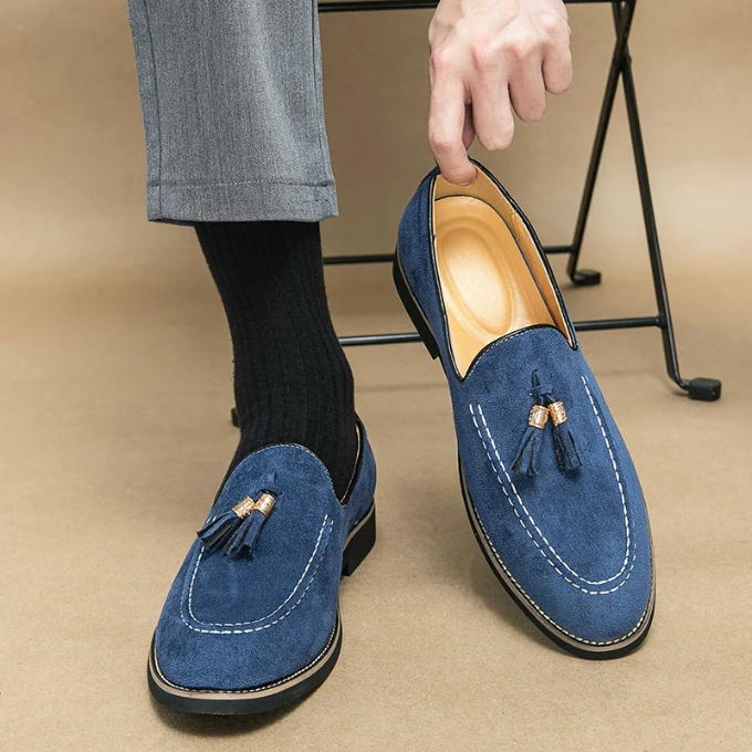 Suede Loafers with Tassel Detail