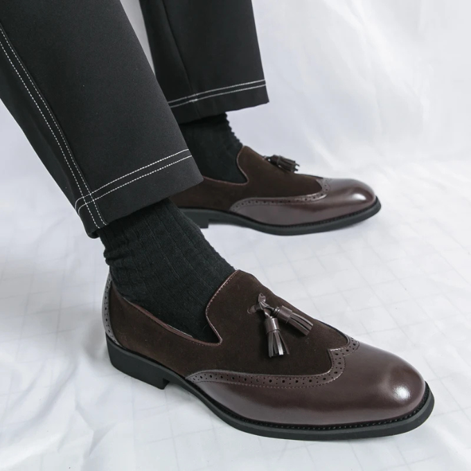 Polished Leather Loafers with Brogue Detailing