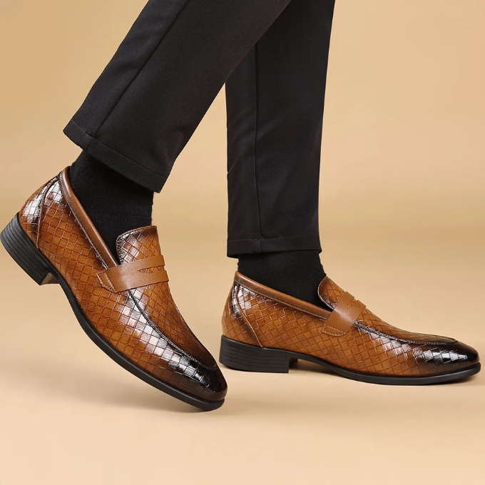 Polished Leather Loafers with Embossed Texture