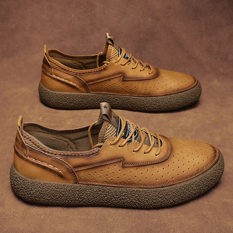 Leather Shoes with Perforated Upper