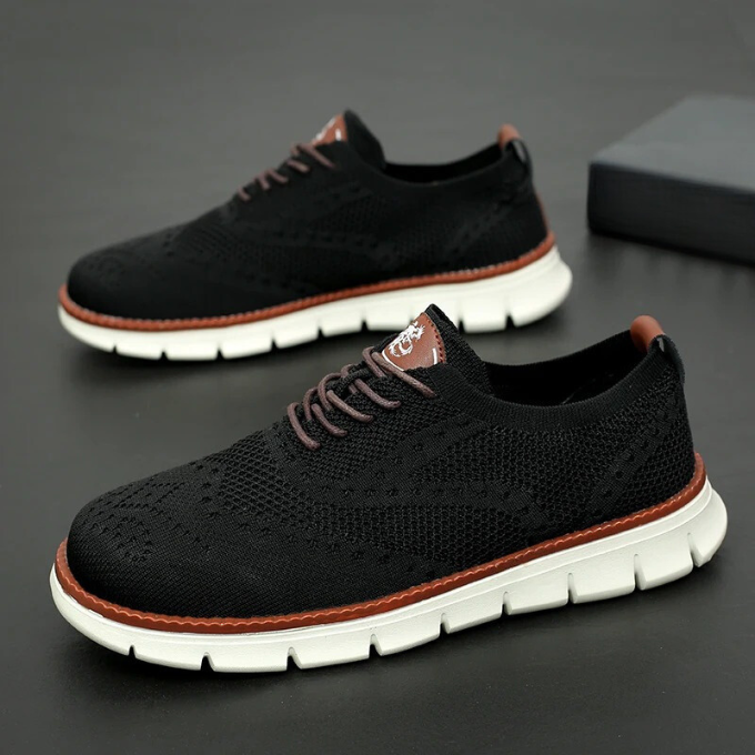 Knit Brogue Shoes with Memory Foam Insole and Breathable Upper