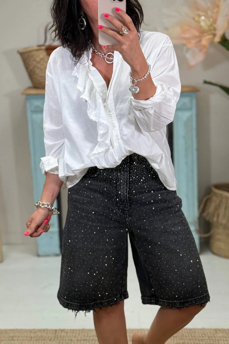 Bermuda Crystal-Detail Short Jeans