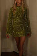 Sequined Luxe Long-Sleeve Mini-Length Dress