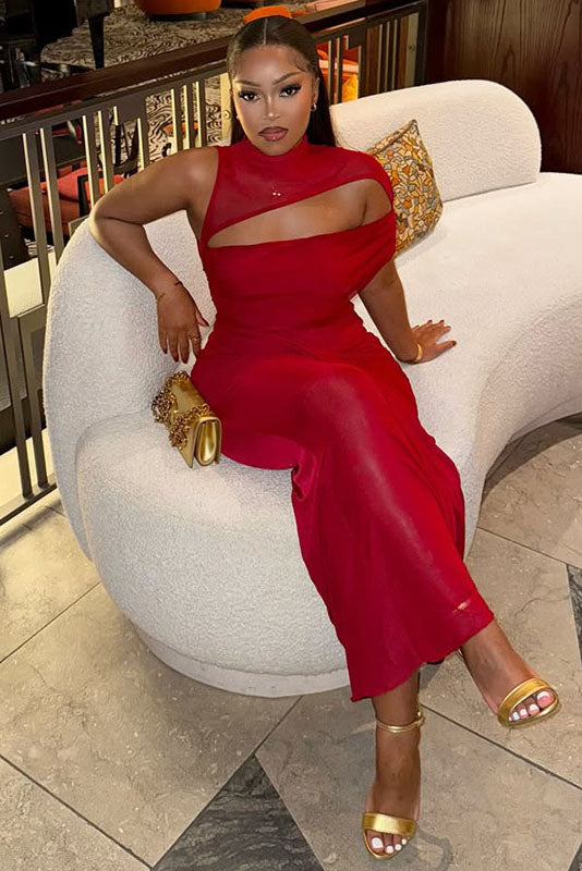 Modern High Neck Sheer Formal Dress