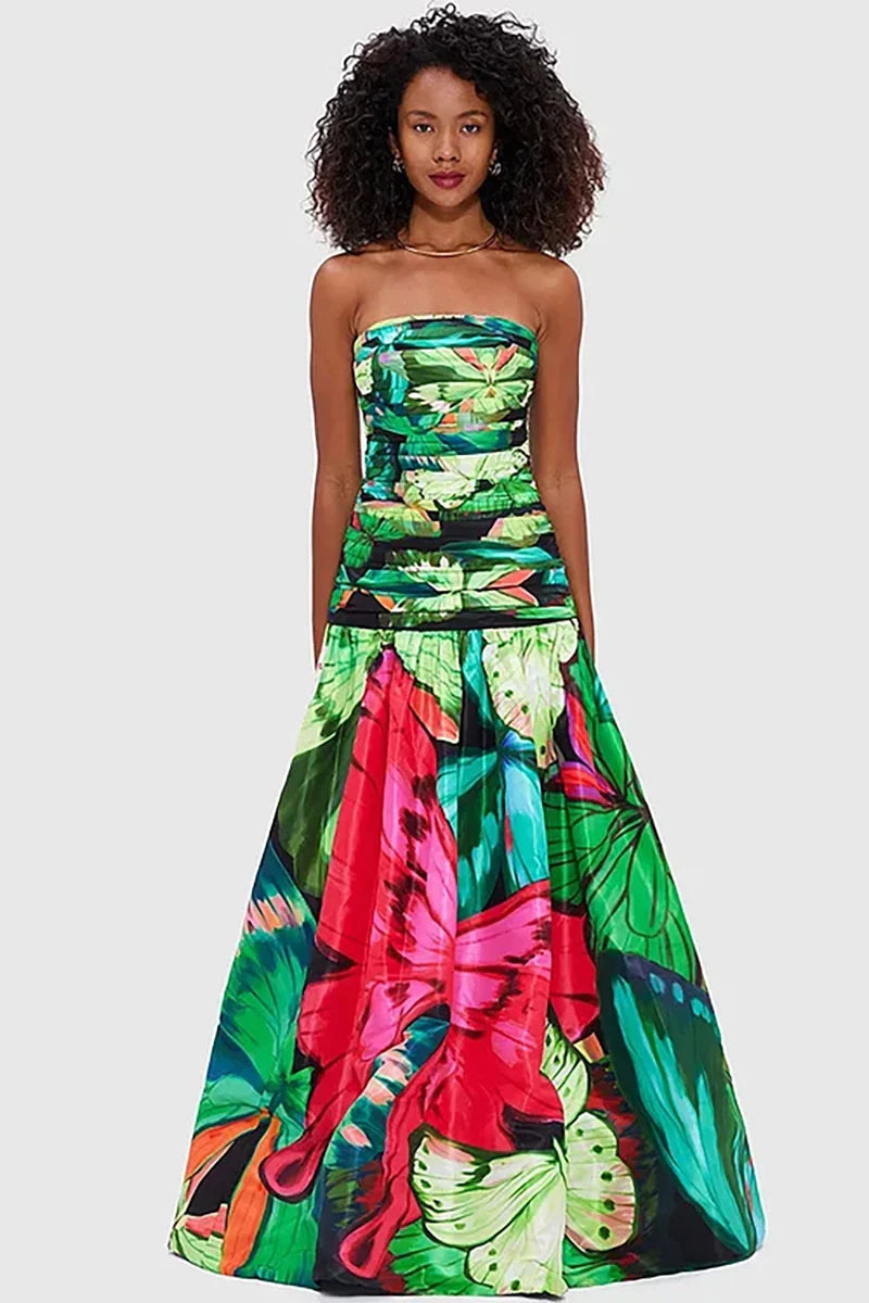 Butterfly Print Ruched Slimming Swimwear Set