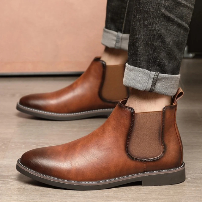 Smooth Leather Chelsea Boots with Pebbled Texture