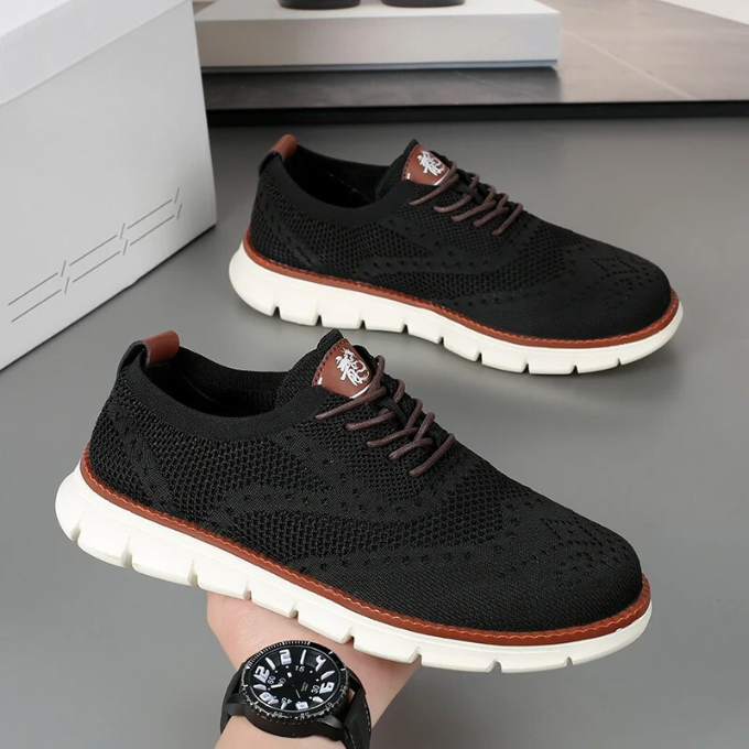 Knit Brogue Shoes with Memory Foam Insole and Breathable Upper