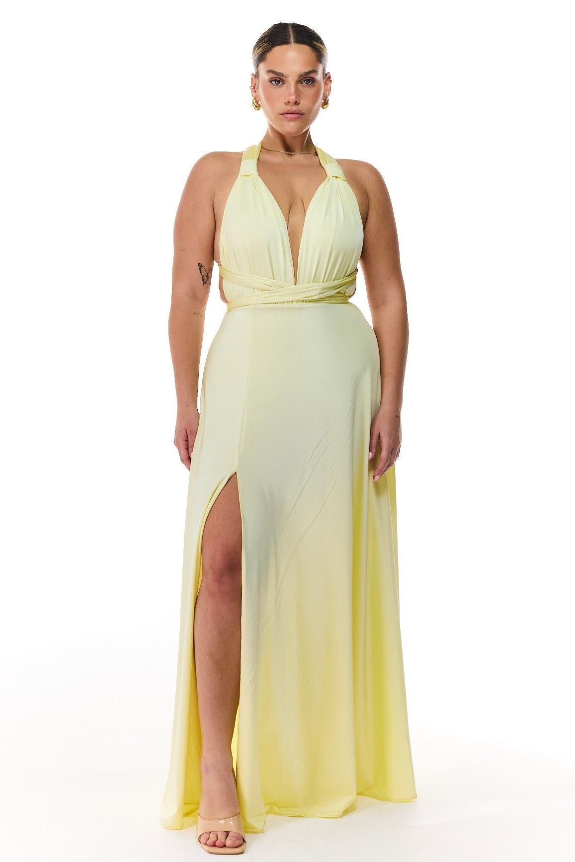 Yellow Tie Maxi-Length Dress