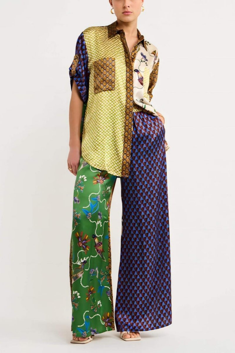 Special Folk Print Loose Wide-Leg Trousers-Set