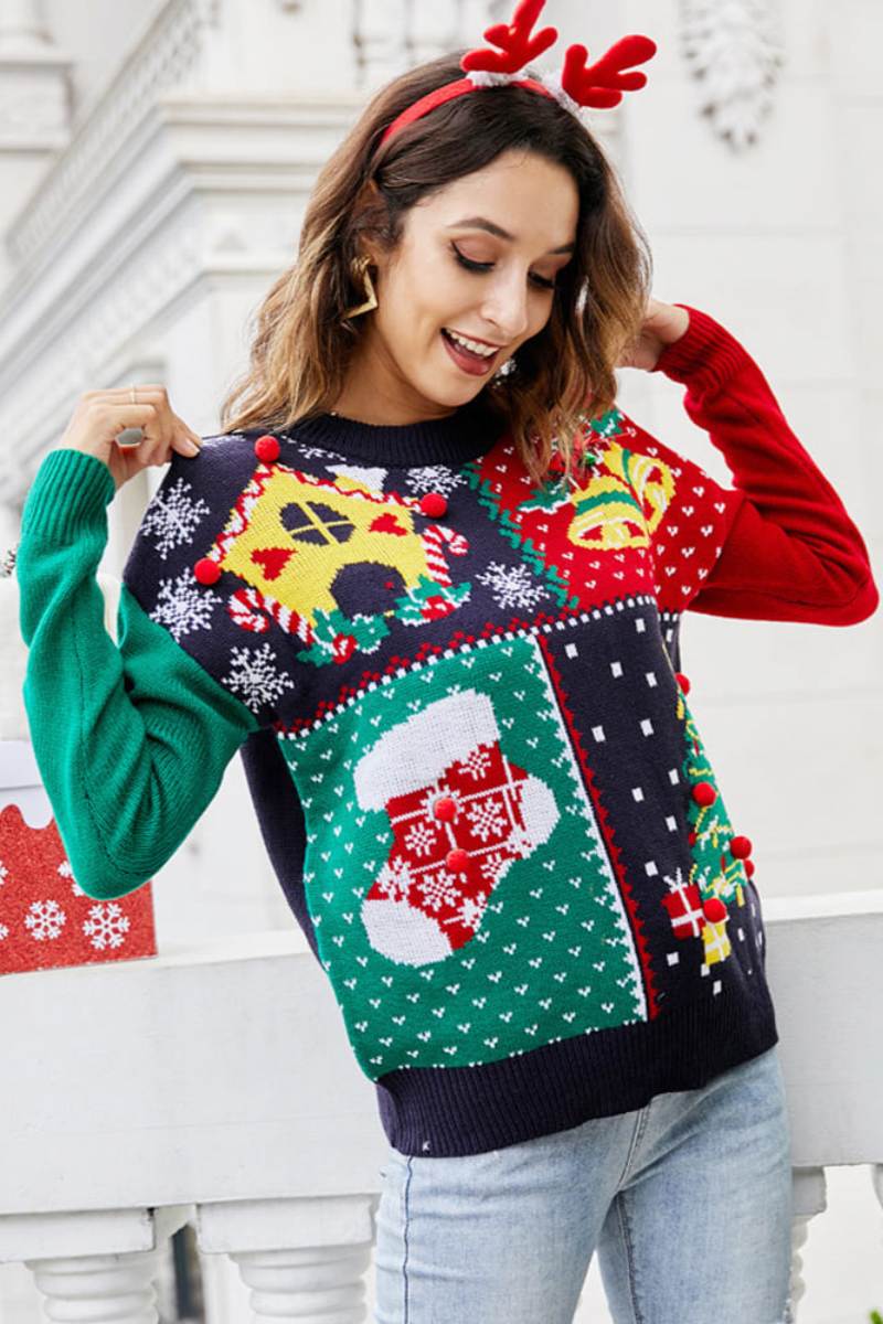 Modern Snowflake Christmas Tree Pullover Knit Sweater