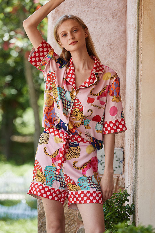 Coordinated Dressing Leopard Print Silk Pajama Set