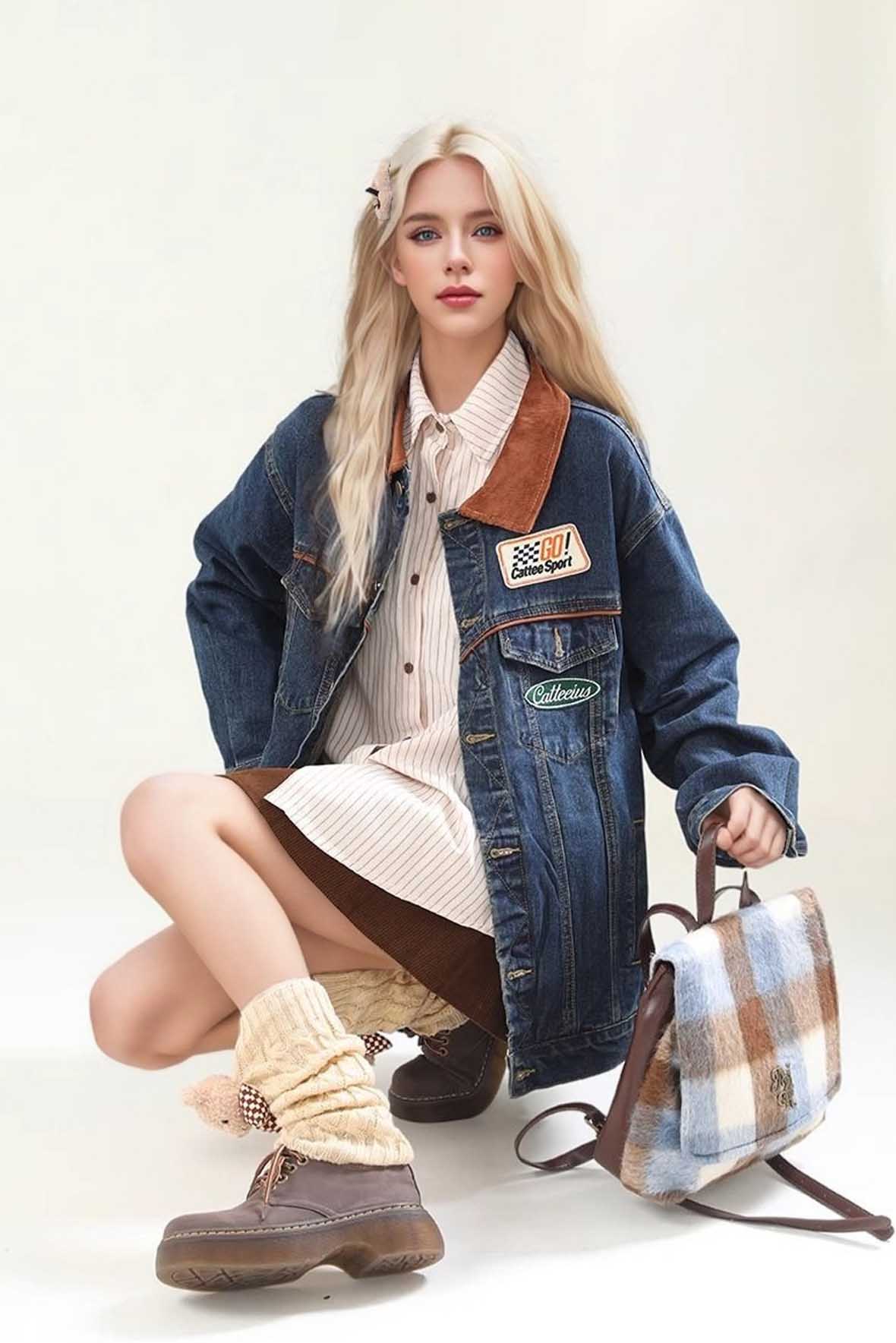 Modern Contrast Denim Work Jacket