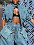 Cropped Denim Jacket with Pockets and a Relaxed Fit