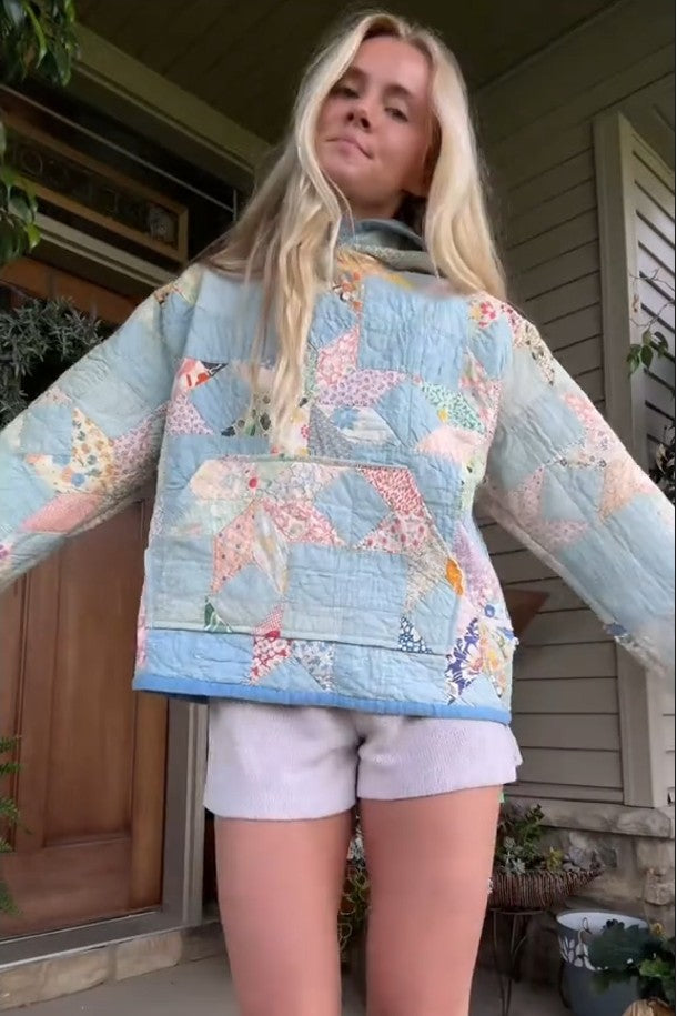Colorful Flower Patchwork Print Quilted Hoodie