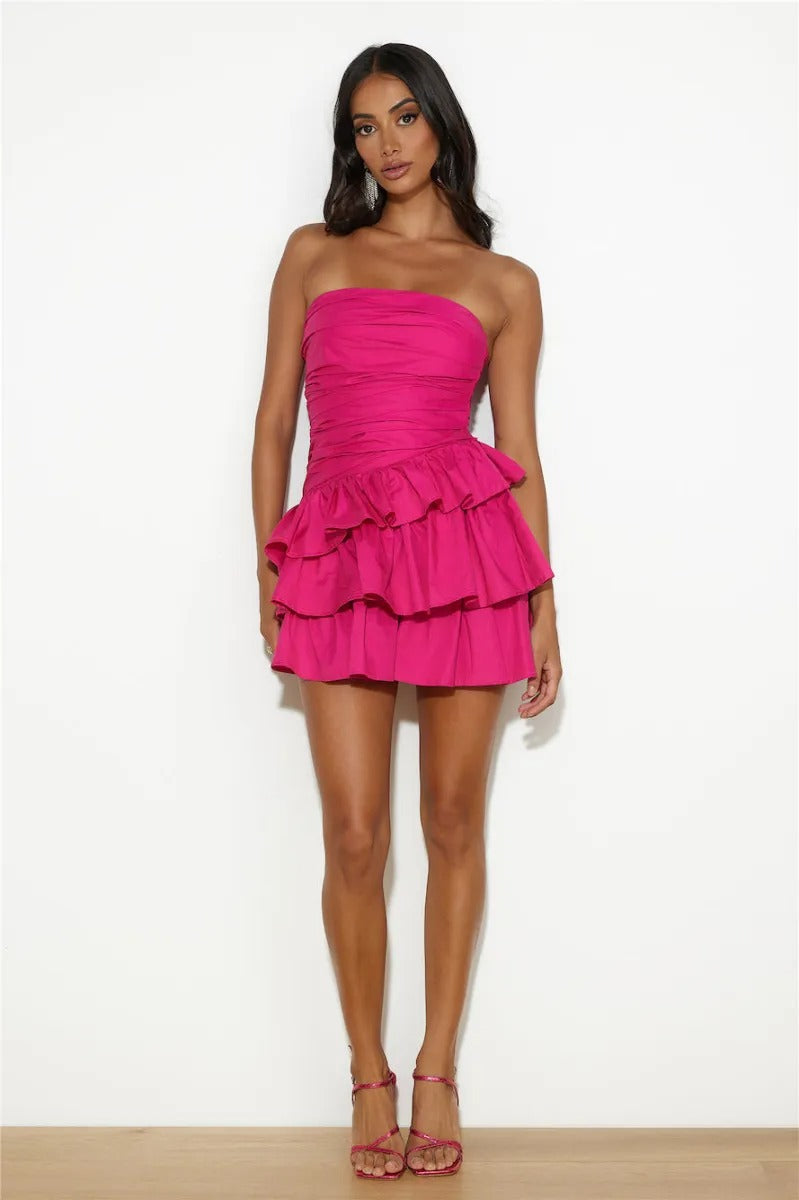 Off-Shoulder Tiered Mini-Length Dress