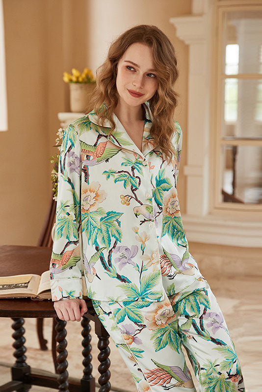 Coordinated Peony Print Long-Sleeve Loungewear Set
