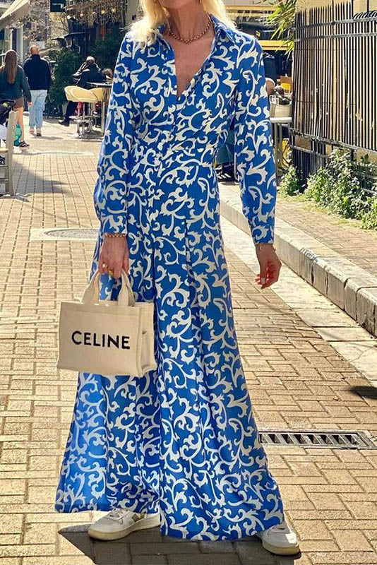 Modern Blue Vine Print Midi Jumpsuit