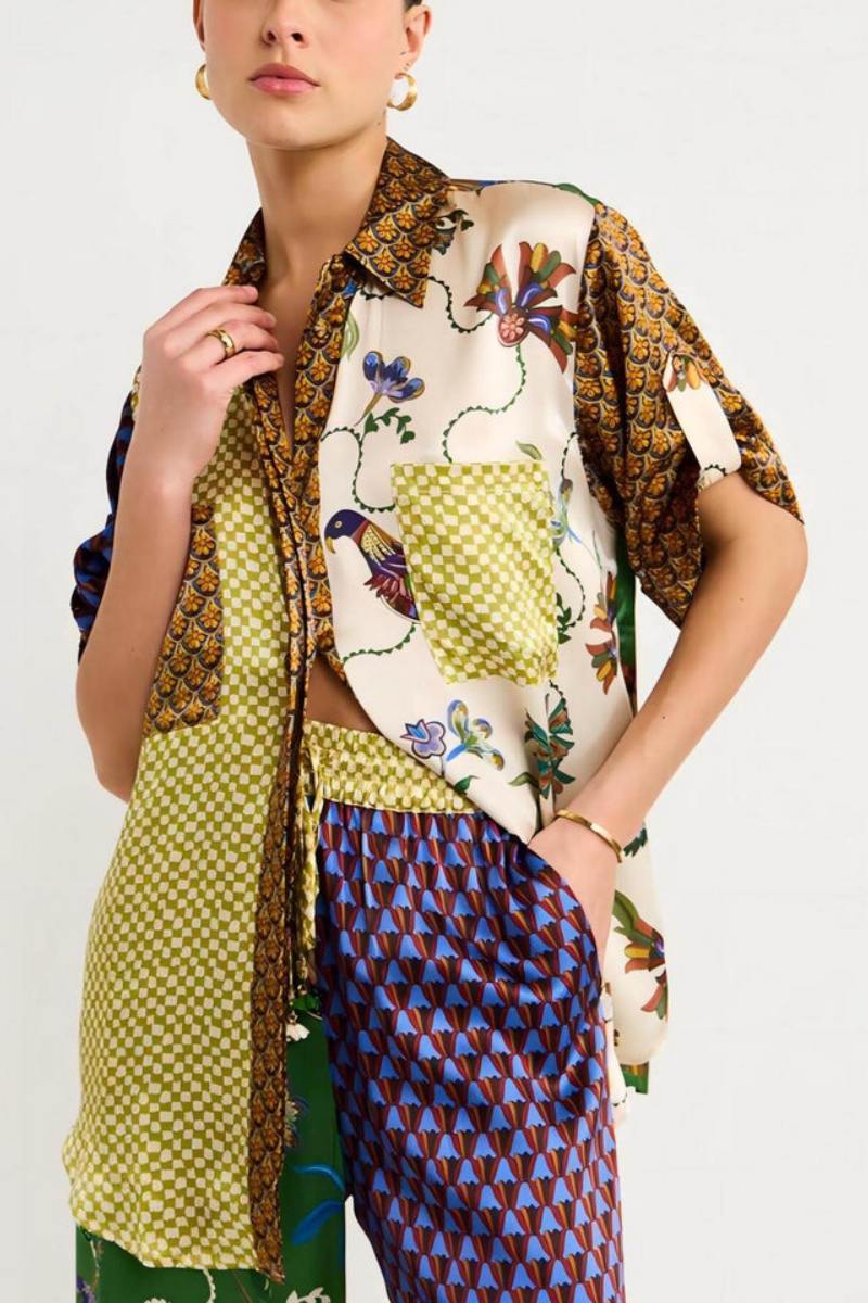 Special Folk Print Loose Wide-Leg Trousers-Set