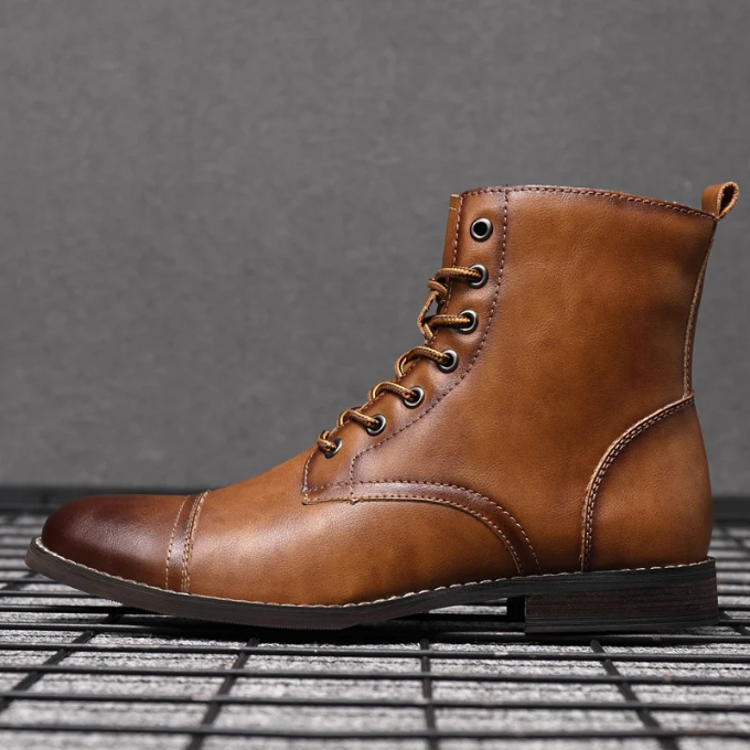 Burnished Full-Grain Leather Boots with Burnished Finish