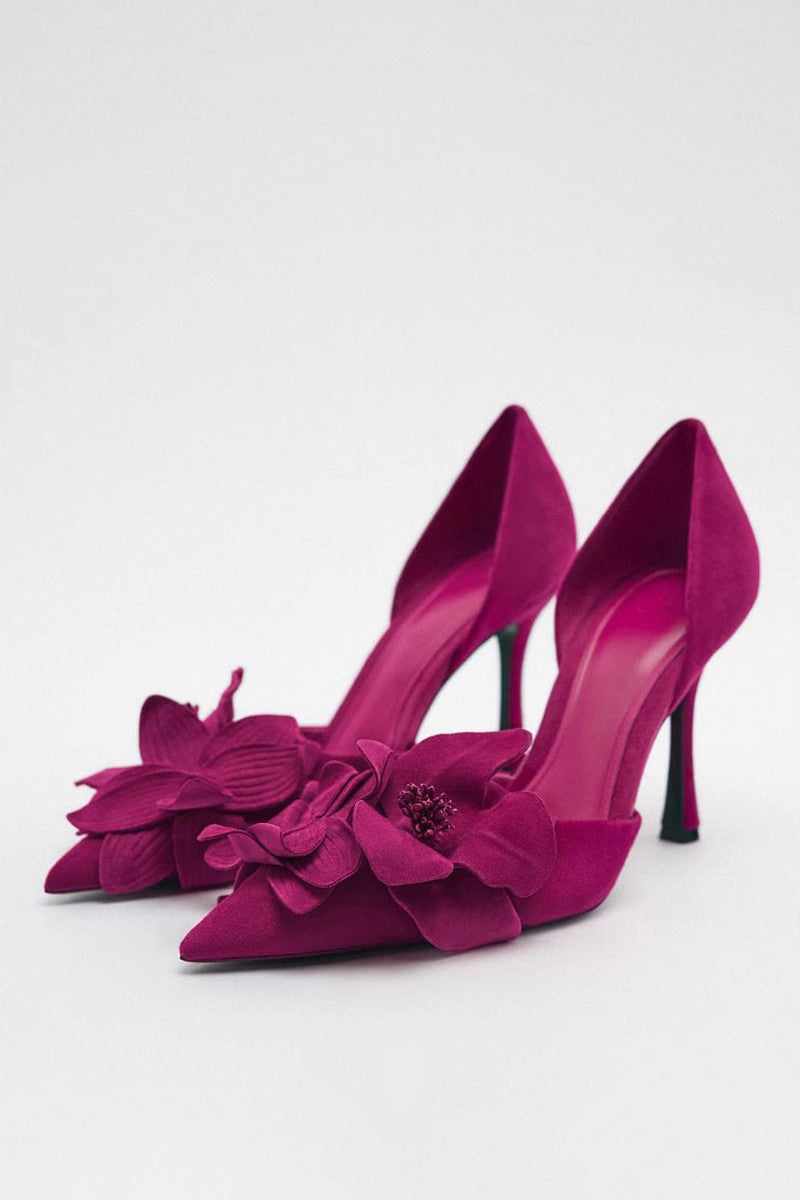 Modern Flower Embellished Pointed High Heels